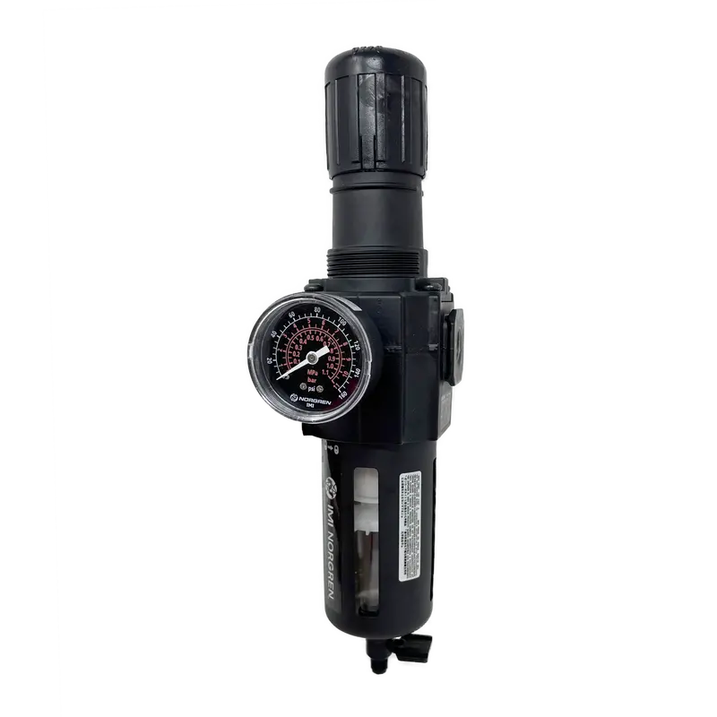 B74g-3Ak-Qp1-Rmg : Norgren Excelon Combo Filter/Regulator, 3/8" Npt, Knob Adjust, Manual 1/4 Turn Drain, Transparent Bowl With Guard, 5-Micron, Relieving, 5-150Psi, With Gauge 1