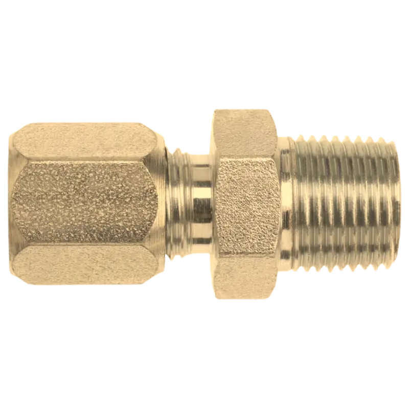 C2404-10-12-B : Onehydraulics Straight Brass Adapter, 7/8-14 (-10) Flareless Bite Type Tube Compression X 3/4-14 (-12) Male Npt 1