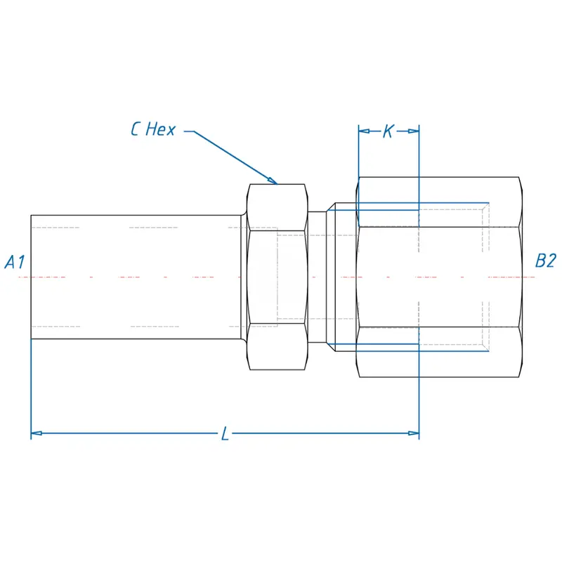C2406-12-06 : Onehydraulics Straight Steel Adapter, 3/4" (-12) Tube Stub X 9/16-18 (-06) Flareless Bite Type Tube Compression 2