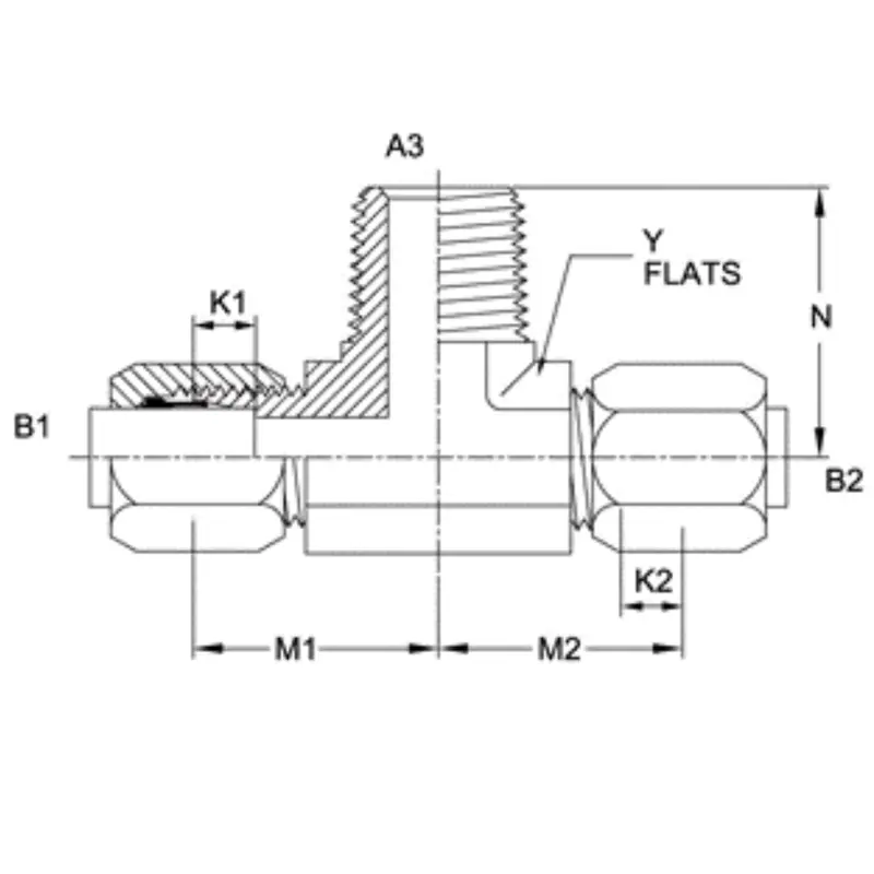 C2601-06-06-04-Ss : Onehydraulics Tee Stainless Adapter, 9/16-18 (-06) Flareless Bite Type Tube Compression X 9/16-18 (-06) Flareless Bite Type Tube Compression X 1/4-18 (-04) Male Nptf 2