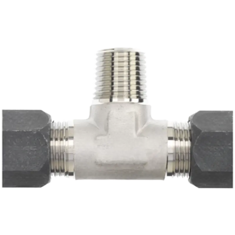 C2601-06-06-06-Fg : Onehydraulics Tee Steel Adapter, 9/16-18 (-06) Flareless Bite Type Tube Compression X 9/16-18 (-06) Flareless Bite Type Tube Compression X 3/8-18 (-06) Male Nptf 1