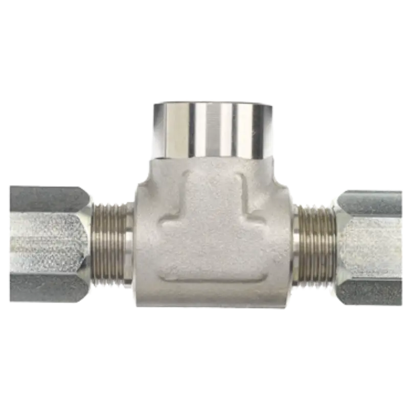 C2602-04-04-02-Fg : Onehydraulics Tee Steel Adapter, 7/16-20 (-04) Flareless Bite Type Tube Compression X 7/16-20 (-04) Flareless Bite Type Tube Compression X 1/8-27 (-02) Female Nptf 1