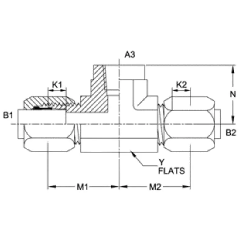 C2602-08-08-08-Ss : Onehydraulics Tee Stainless Adapter, 3/4-16 (-08) Flareless Bite Type Tube Compression X 3/4-16 (-08) Flareless Bite Type Tube Compression X 1/2-14 (-08) Female Nptf 2