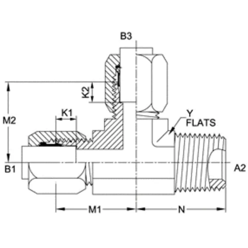 C2605-06-04-06-Fg : Onehydraulics Tee Steel Adapter, 9/16-18 (-06) Flareless Bite Type Tube Compression X 1/4-18 (-04) Male Nptf X 9/16-18 (-06) Flareless Bite Type Tube Compression 2