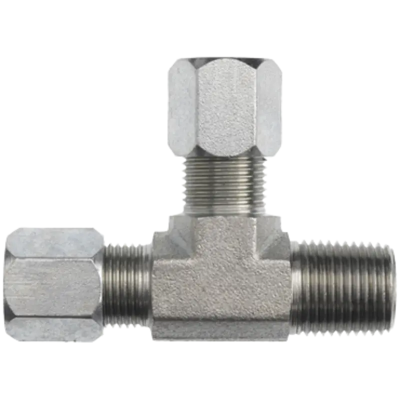 C2605-10-08-10-Fg : Onehydraulics Tee Steel Adapter, 7/8-14 (-10) Flareless Bite Type Tube Compression X 1/2-14 (-08) Male Nptf X 7/8-14 (-10) Flareless Bite Type Tube Compression (Copy) 1