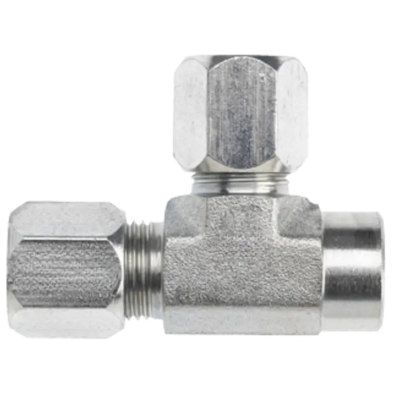 C2606-16-16-16-Fg : Onehydraulics Tee Steel Adapter, 1-5/16-12 (-16) Flareless Bite Type Tube Compression X 1-11-1/2 (-16) Female Nptf X 1-5/16-12 (-16) Flareless Bite Type Tube Compression 1