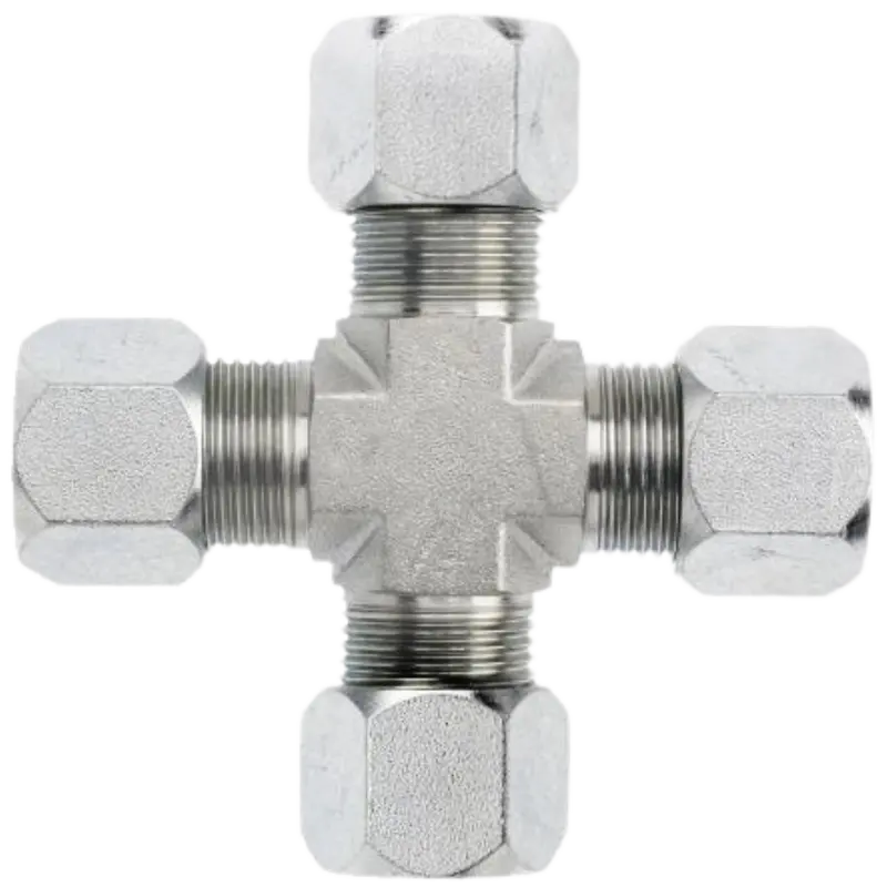 C2650-06-06-06-06-Fg : Onehydraulics Cross Union Steel Adapter, 9/16-18 (-06) Flareless Bite Type Tube Compression 1