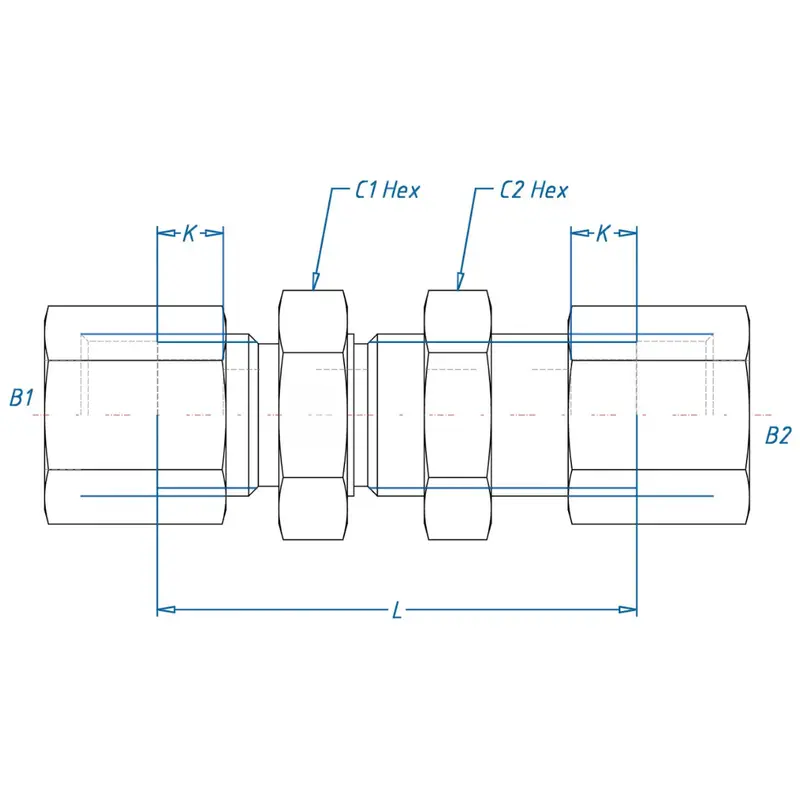 C2700-04-04 : Onehydraulics Straight Steel Bulkhead Union, 7/16-20 (-04) Flareless Bite Type Tube Compression X 7/16-20 (-04) Flareless Bite Type Tube Compression 2