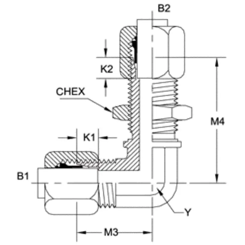 C2701-04-04-Fg : Onehydraulics 90-Degree Steel Bulkhead Union, 7/16-20 (-04) Flareless Bite Type Tube Compression Union 2