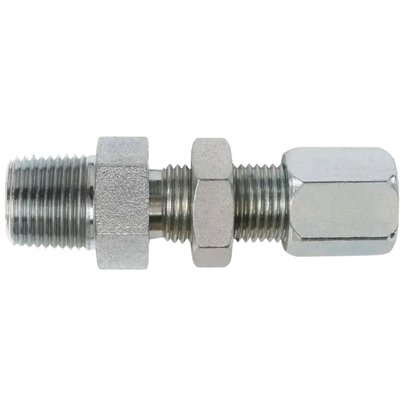 C2706-08-08 : Onehydraulics Straight Steel Bulkhead Adapter, 1/2-14 (-08) Male Npt X 3/4-16 (-08) Flareless Bite Type Tube Compression 1