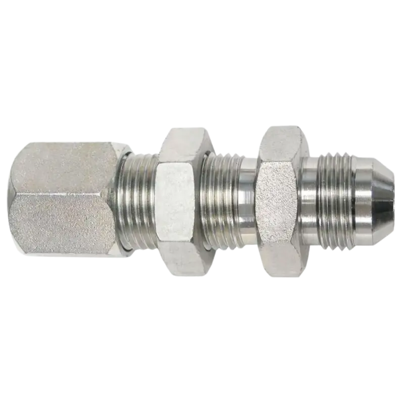 C2707-08-08 : Onehydraulics Straight Steel Bulkhead Adapter, 3/4-16 (-08) Flareless Bite Type Tube Compression X 3/4-16 (-08) Male Jic 1