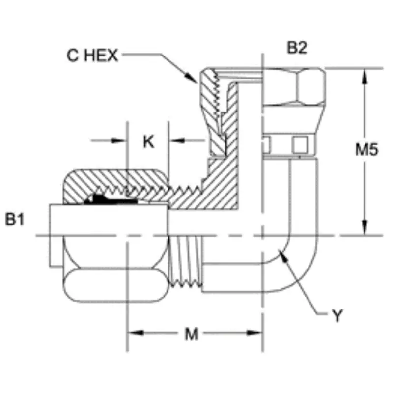 C6500-04-04-Fg : Onehydraulics 90-Degree Steel Adapter, 7/16-20 (-04) Flareless Bite Type Tube Compression Swivel Union 2