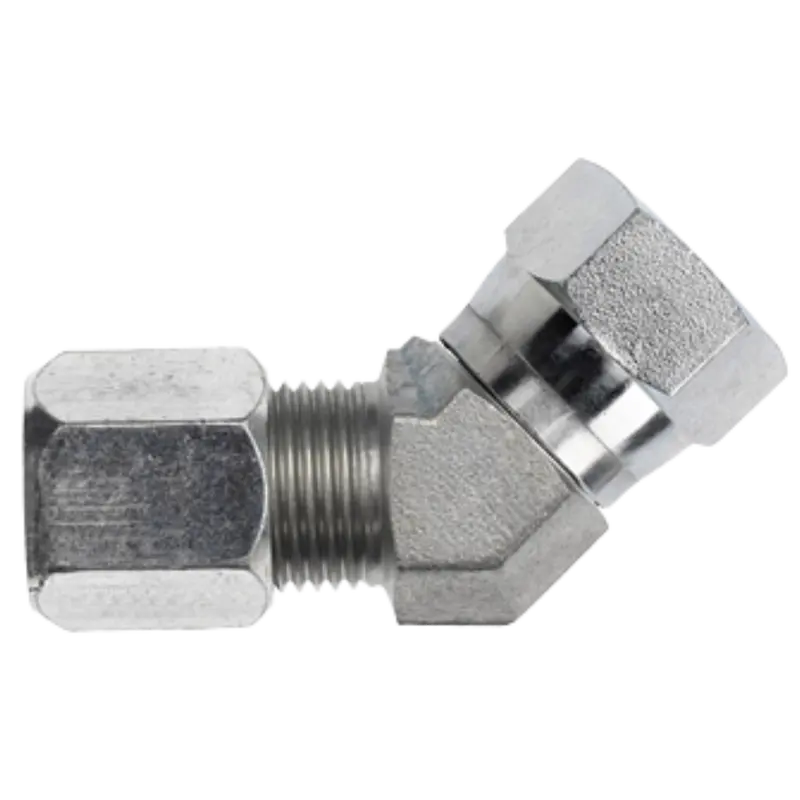 C6502-04-04-Ss : Onehydraulics 45-Degree Stainless Adapter, 7/16-20 (-04) Flareless Bite Type Tube Compression X 7/16-20 (-04) Flareless Bite Type Tube Compression Swivel 1