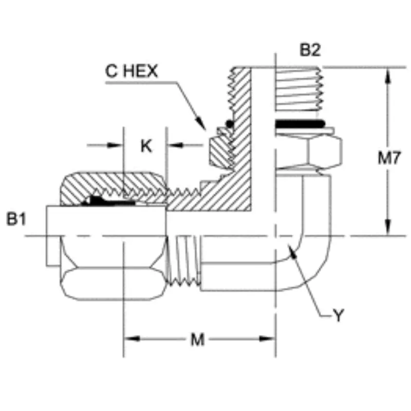 C6801-24-24-Nwo-Fg : Onehydraulics 90-Degree Steel Adapter, 1-7/8-12 (-24) Flareless Bite Type Tube Compression X 1-7/8-12 (-24) Male Adjustable Orb 2