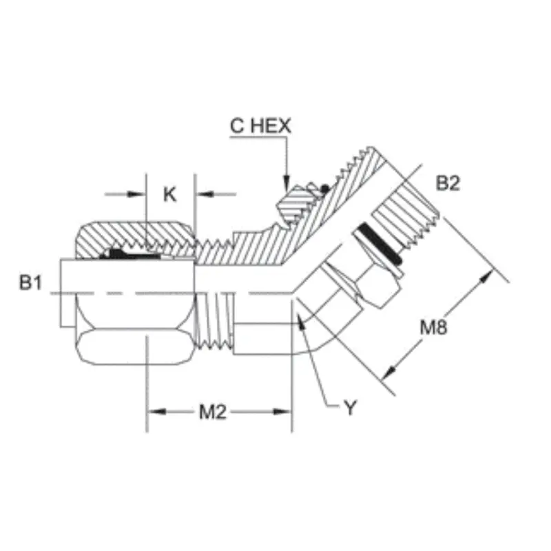 C6802-04-04-Nwo-Fg : Onehydraulics 45-Degree Steel Adapter, 7/16-20 (-04) Flareless Bite Type Tube Compression X 7/16-20 (-04) Male Orb 2
