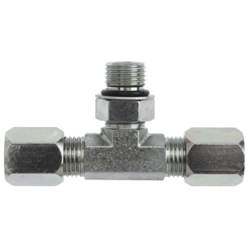 C6803-06-06-06-Nwo-Fg : Onehydraulics Branch Tee Steel Adapter, 9/16-18 (-06) Flareless Bite Type Tube Compression X 9/16-18 (-06) Flareless Bite Type Tube Compression X 9/16-18 (-06) Male Adjustable Orb 1