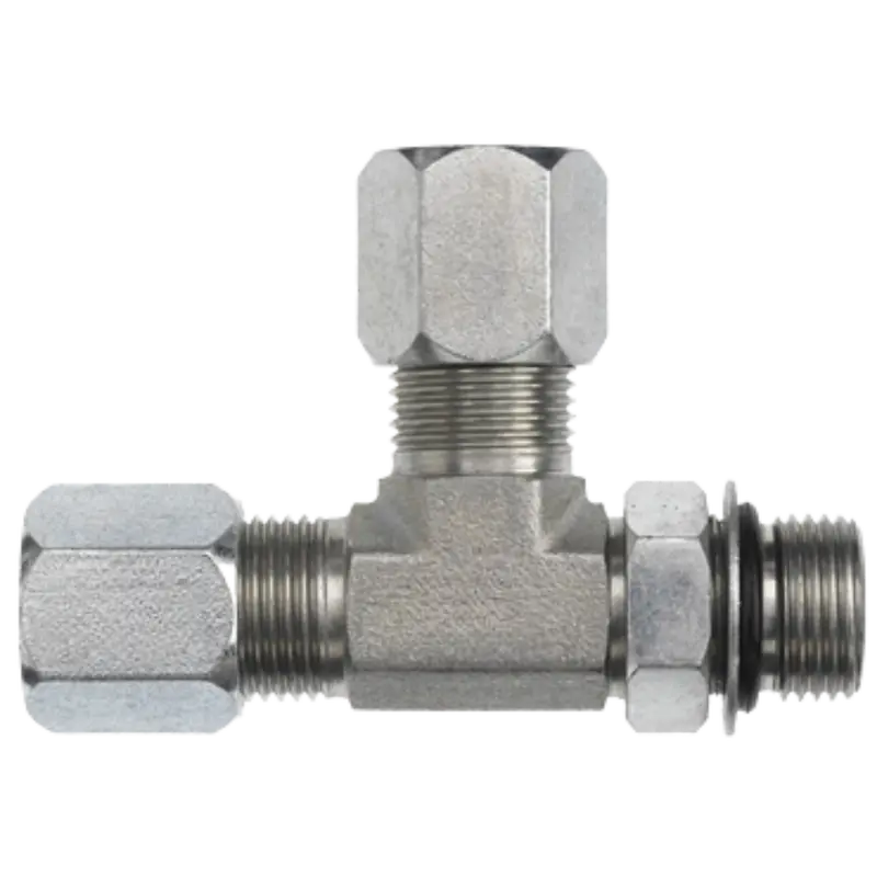 C6804-04-04-04-Nwo-Ss : Onehydraulics Branch Tee Stainless Adapter, 7/16-20 (-04) Flareless Bite Type Tube Compression X  7/16-20 (-04) Male Adjustable Orb X 7/16-20 (-04) Flareless Bite Type Tube Compression 1