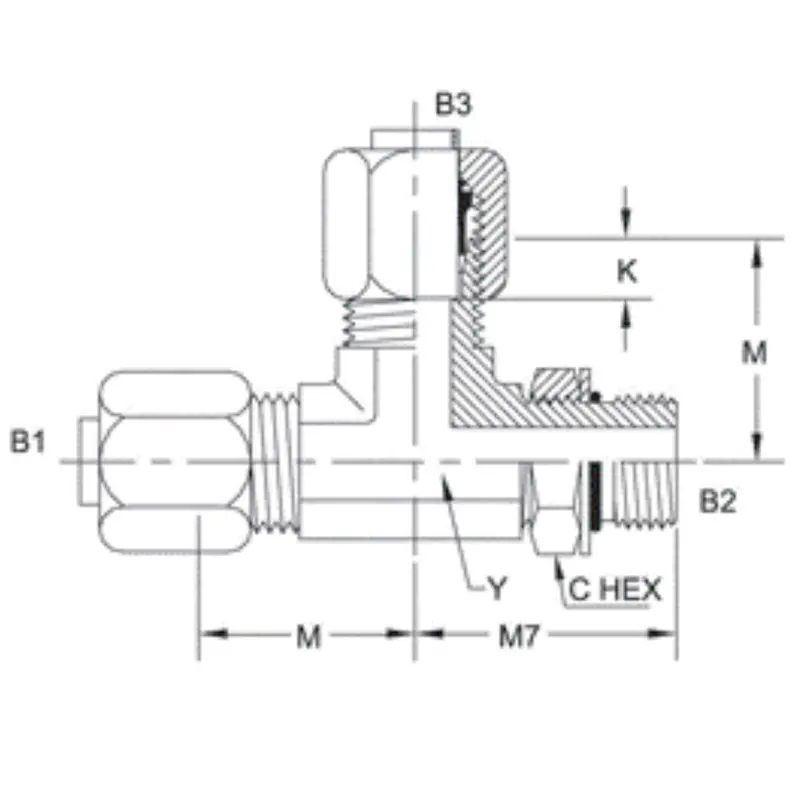 C6804-08-08-08-Nwo-Ss : Onehydraulics Branch Tee Stainless Adapter, 3/4-16 (-08) Flareless Bite Type Tube Compression X 3/4-16 (-08) Male Adjustable Orb X 3/4-16 (-08) Flareless Bite Type Tube Compression (Copy) 2