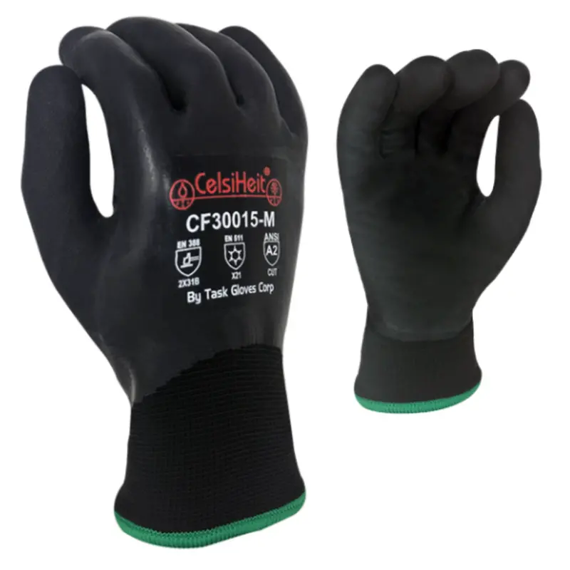 Cf30015 : Celsiheit Black Heavy Thermal, Double Layered Acrylic Insulation, Black Sandy Foam Latex Fully Coated, Ansi Cut A2, 12-Pack 1