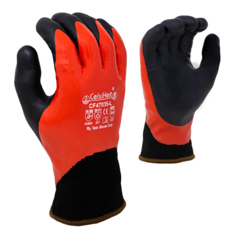 Cf47035 : Double Dipped, Red Smooth Nitrile Fully Coated, Black Foam Nitrile Palm Coated, 13 Gauge Hdpe Shell, 7 Gauge Acrylic Terry Lined, Ansi Cut A4, 12-Pack 1