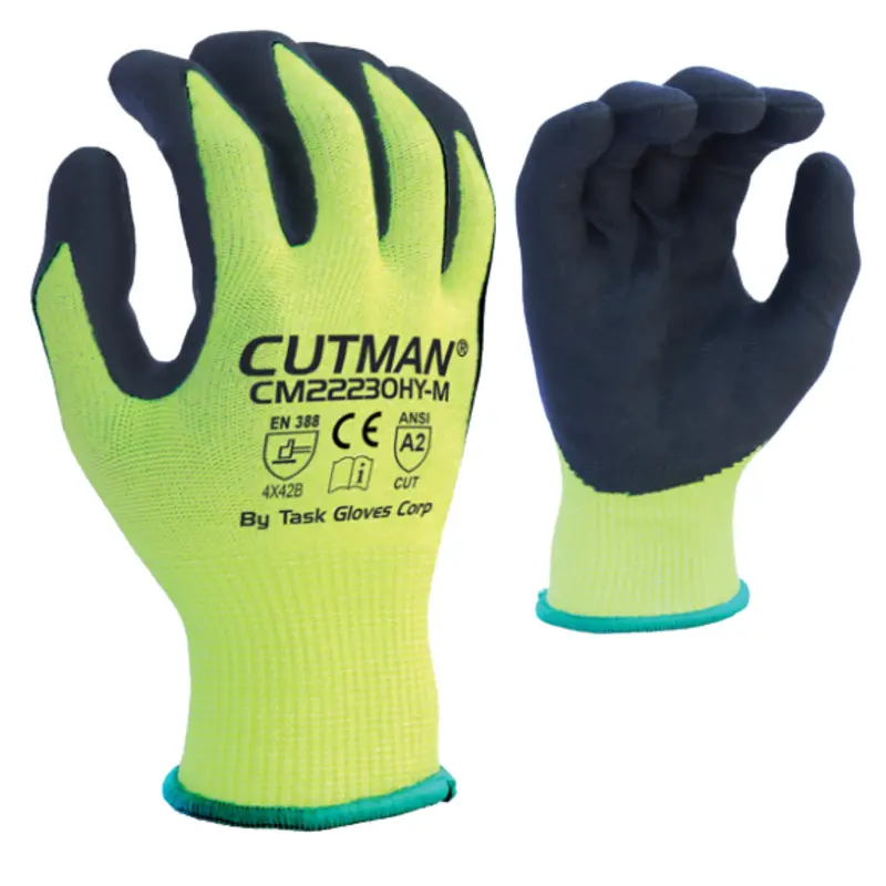 Cm22230hy : Cutman 13 Gauge Hi-Vis Yellow Hdpe Shell, Black Micro-Foam Nitrile Palm Coated, Ansi Cut A2, Touchscreen Compatible, 12-Pack 1