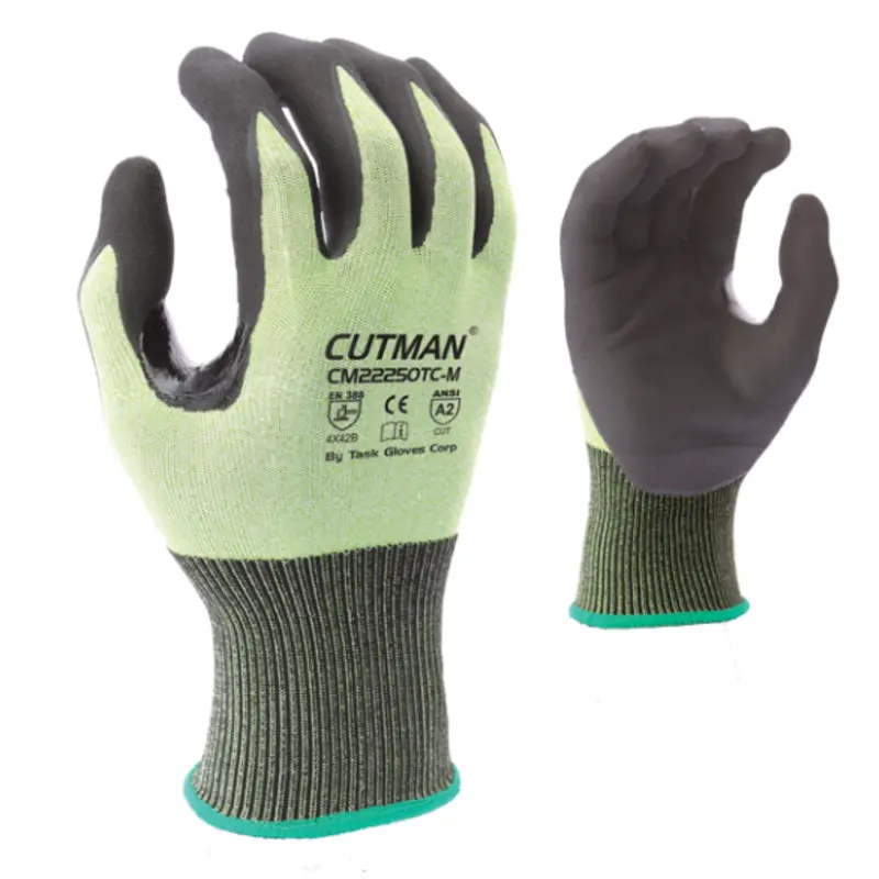 Cm22250tc : Cutman 18 Gauge Hi-Vis Hdpe Shell, Black Micro-Foam Nitrile Palm Coated, Reinforced Thumb Saddle, Ansi Cut A2, Touchscreen Compatible, 12-Pack 1