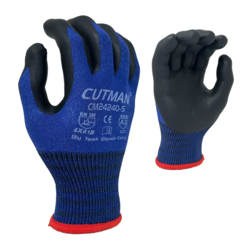 Cm24240 : Cutman 15 Gauge Blue Nylon W/ Glass Fiber Shell, Black Foam Nitrile Palm Coated, Touchscreen Compatible, Ansi Cut A2, 12-Pack 1