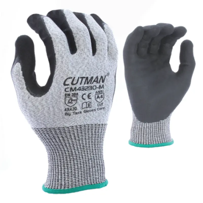 Cm43230 : Cutman 13 Gauge Gray Hdpe Shell, Double Dipped Nitrile Palm Coated With Black Sandy-Foam Nitrile Finish, Ansi Cut A4, 12-Pack 1