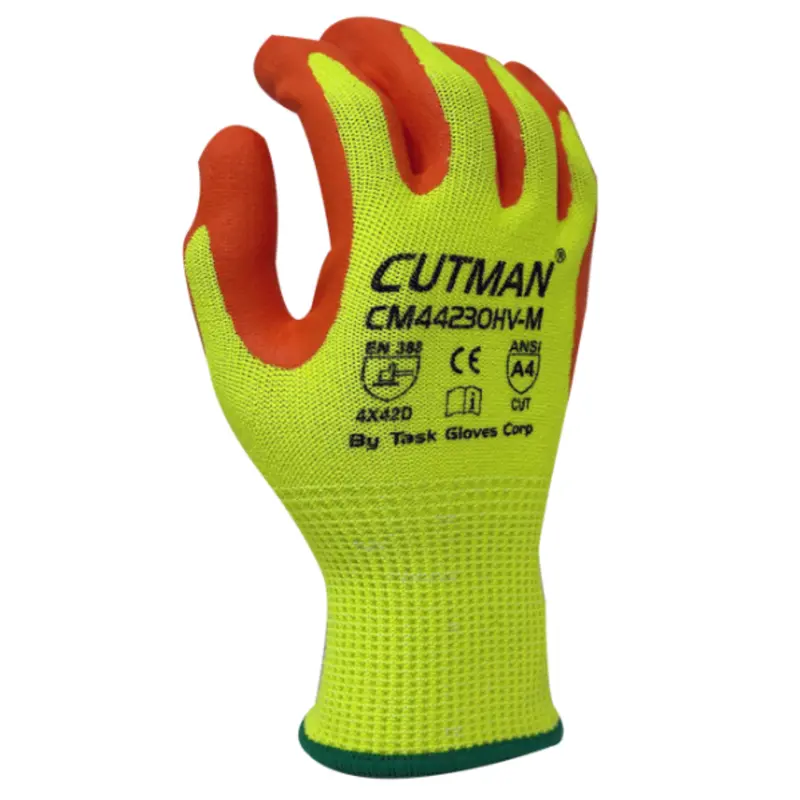 Cm44230hv : Cutman 13 Gauge Hi-Vis Yellow Hdpe Shell, Hi-Vis Orange Foam Nitrile Palm Coated, Ansi Cut A4, 12-Pack 3
