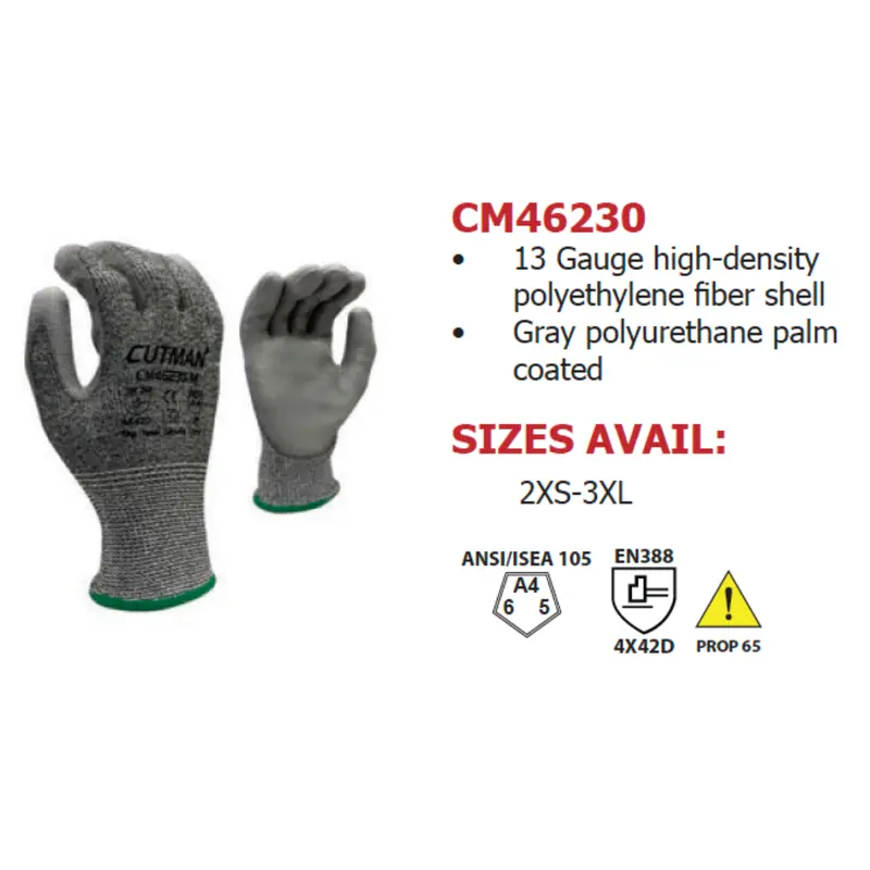 Cm46230 : Cutman 13 Gauge Gray Hdpe Shell, Gray Polyurethane Palm Coated, Ansi Cut A4, 12-Pack 2