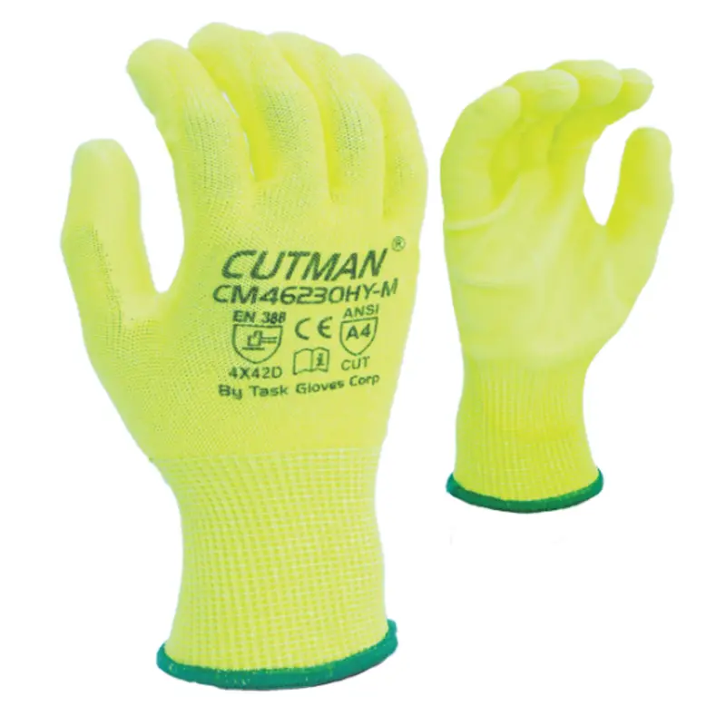 Cm46230hy : Cutman 13 Gauge Hi-Vis Yellow Hdpe Shell, Hi-Vis Polyurethane Palm Coated, Ansi Cut A4, 12-Pack 1