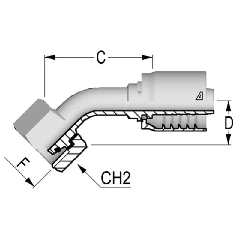 D-0622-Fm4h : Alfagomma 45-Degree Steel Fitting, 3/8 (-06) Hose X M22x1.5 (-S14) Female Heavy Duty Din Tube With O-Ring 1