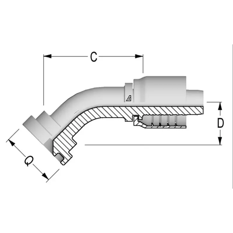 D-0808-C614 : Alfagomma 45-Degree Steel Fitting, 1/2 (-08) Hose X 1/2" (-08) Code 61 Flange, 5000Psi 1