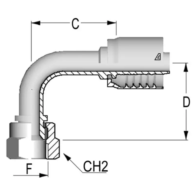 D-0808-Fj9m : Alfagomma 90-Degree Steel Fitting, 1/2 (-08) Hose X 3/4-16 (-08) Female Jic Swivel Medium Drop 1