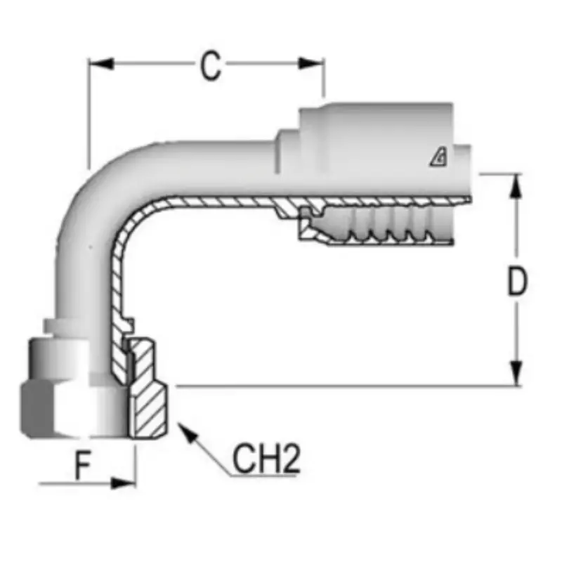 D-0810-Fj9s : Alfagomma 90-Degree Steel Fitting, 1/2 (-08) Hose X 7/8-14 (-10) Female Jic Swivel Short Drop 1