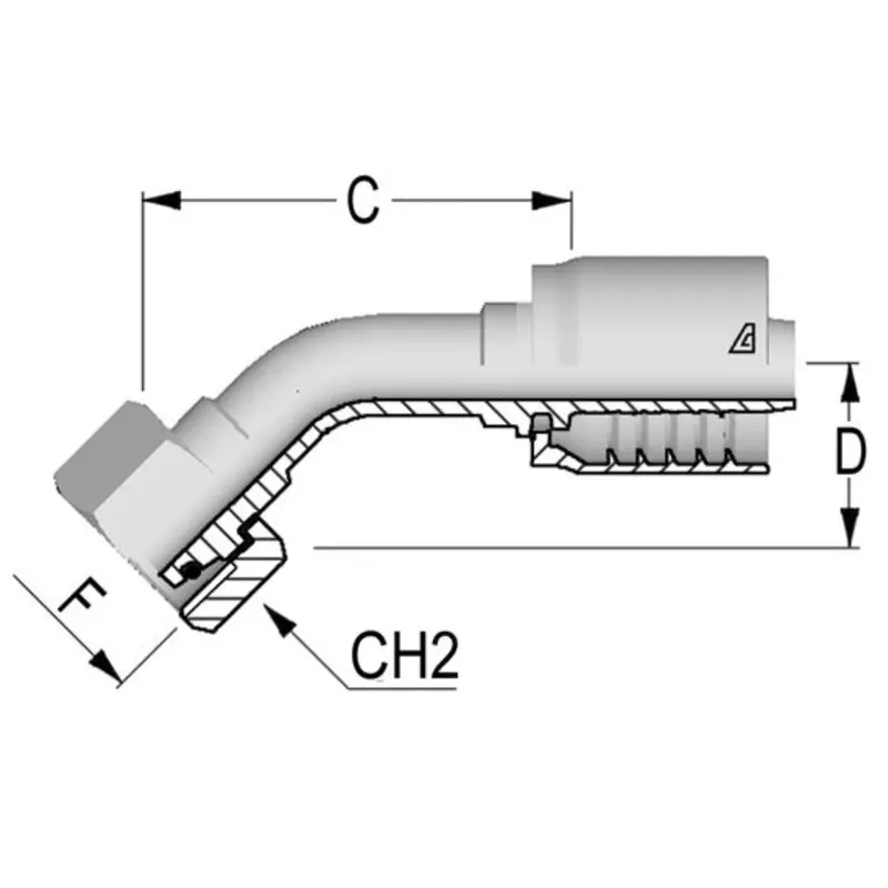 D-1026-Fm4l : Alfagomma 45-Degree Steel Fitting, 5/8 (-10) Hose X M26x1.5 (-L18) Female Light Duty Din Tube With O-Ring 1