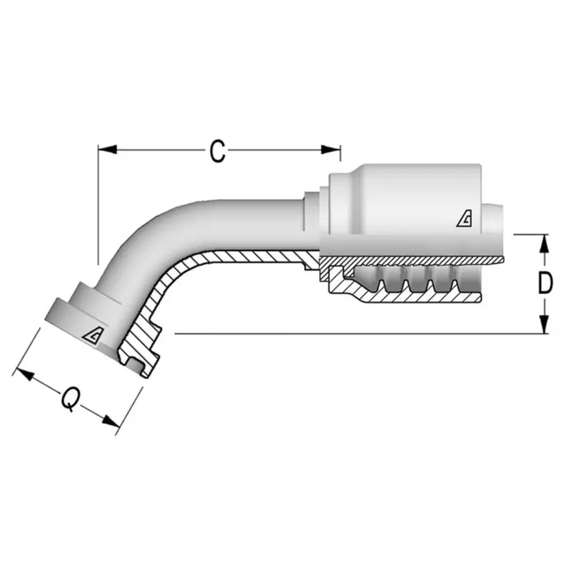 D-1212-C616 : Alfagomma 60-Degree Steel Fitting, 3/4 (-12) Hose X 3/4" (-12) Code 61 Flange, 5000Psi 1
