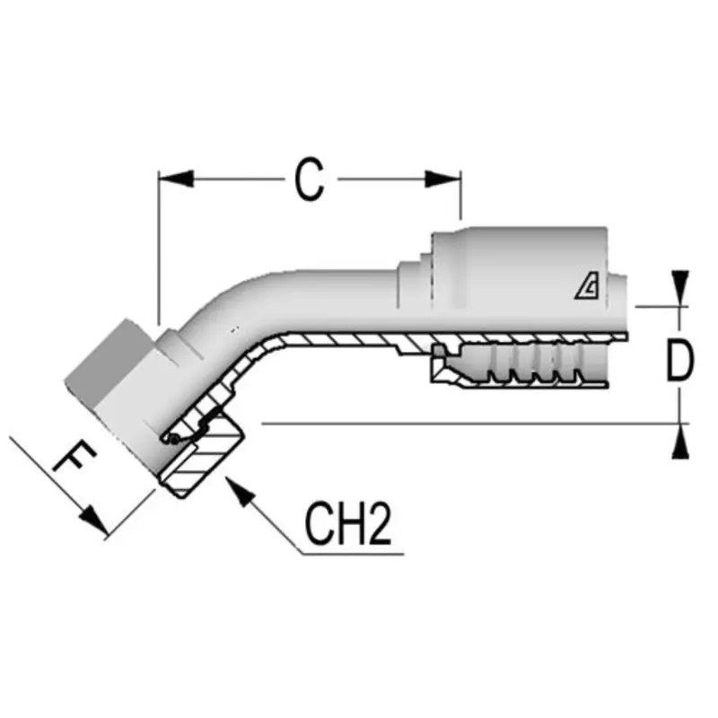 D-1216-Fbo4 : Alfagomma 45-Degree Steel Fitting, 3/4 (-12) Hose X 1-11 (-16) Female Bsp Swivel With O-Ring 1