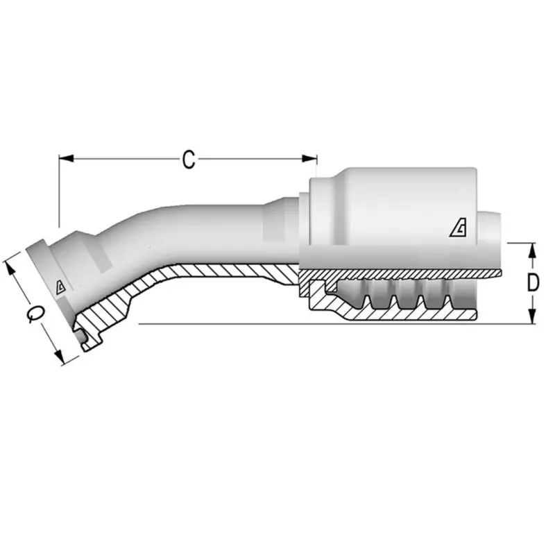 D-1616-C613 : Alfagomma 30-Degree Steel Fitting, 1 (-16) Hose X 1" (-16) Code 61 Flange, 5000Psi 1