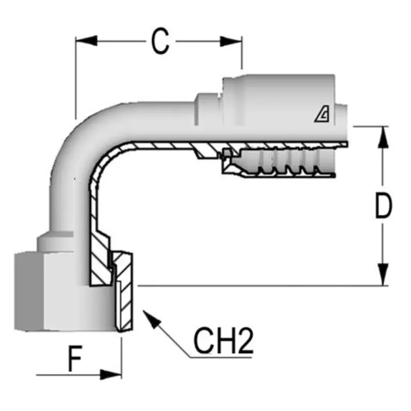 D-1616-Fo9l : Alfagomma 90-Degree Steel Fitting, 1 (-16) Hose X 1 7/16-12 (-16) Female Orfs Long Drop 1