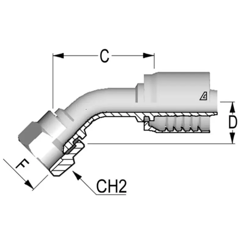 D-2020-Fj45 : Alfagomma 45-Degree Steel Fitting, 1 1/4 (-20) Hose X 1 5/8-12 (-20) Female Jic Swivel 1