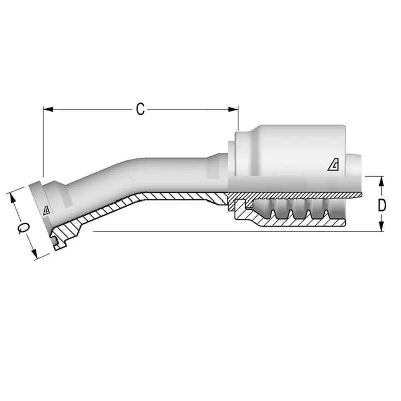D-2024-C612 : Alfagomma 22.5-Degree Steel Fitting, 1 1/4 (-20) Hose X 1.5" (-24) Code 61 Flange, 3000Psi 1