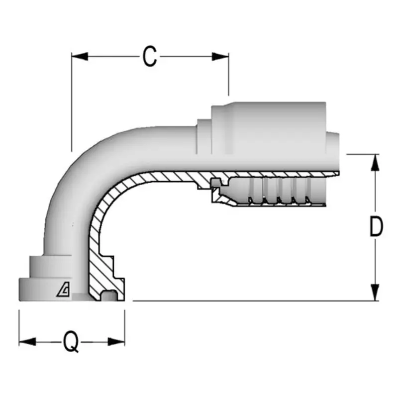 D-2024-C619 : Alfagomma 90-Degree Steel Fitting, 1 1/4 (-20) Hose X 1.5" (-24) Code 61 Flange, 3000Psi 1