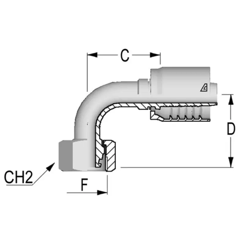 D-2452-Fm9l : Alfagomma 90-Degree Steel Fitting, 1 1/2 (-24) Hose X M52x2 (-L38) Female Light Duty Din Tube With O-Ring 1