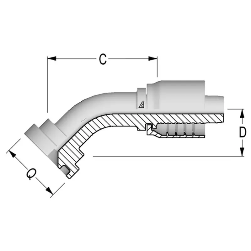 D-3232-C624 : Alfagomma 45-Degree Steel Fitting, 2 (-32) Hose X 2" (-32) Code 62 Flange 1