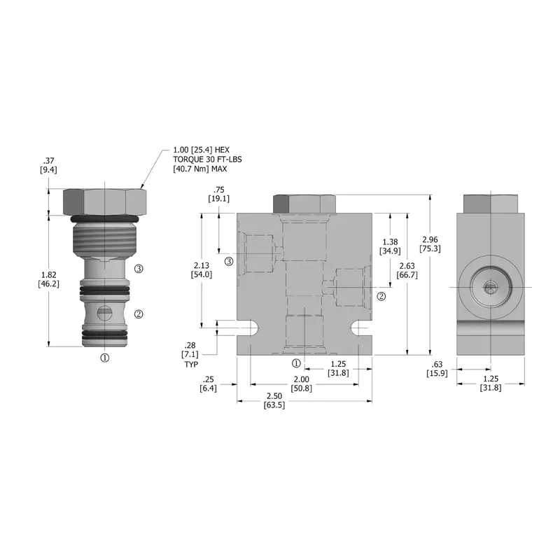Dptc-100-P-N : Deltrol Motion Control Check Valve, Pilot-To-Close, C-10-3 Cavity, 3000Psi, 12Gpm, 25-100Psi Cracking Pressure 2