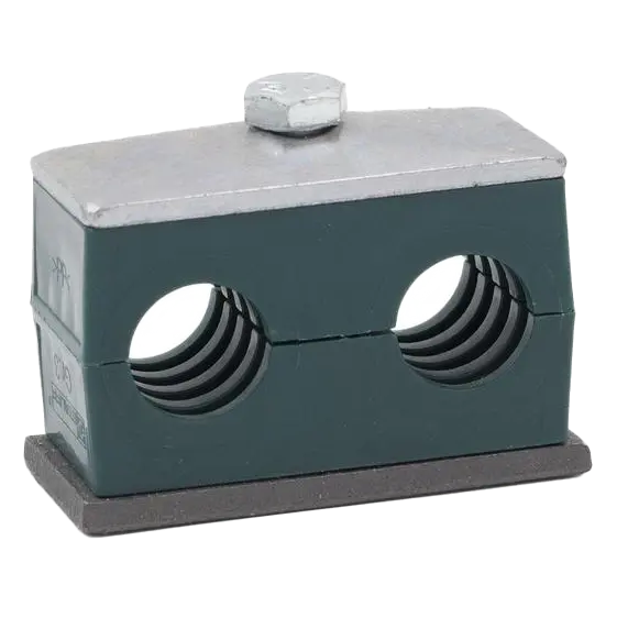 Dsp-321.3-Pp-Dp-As-U-W10 : Stauff Twin Clamp, 0.84" (21.3Mm), For 1/2 Inch Pipe, Green Pp Insert, Profiled Interior, Carbon Steel 1