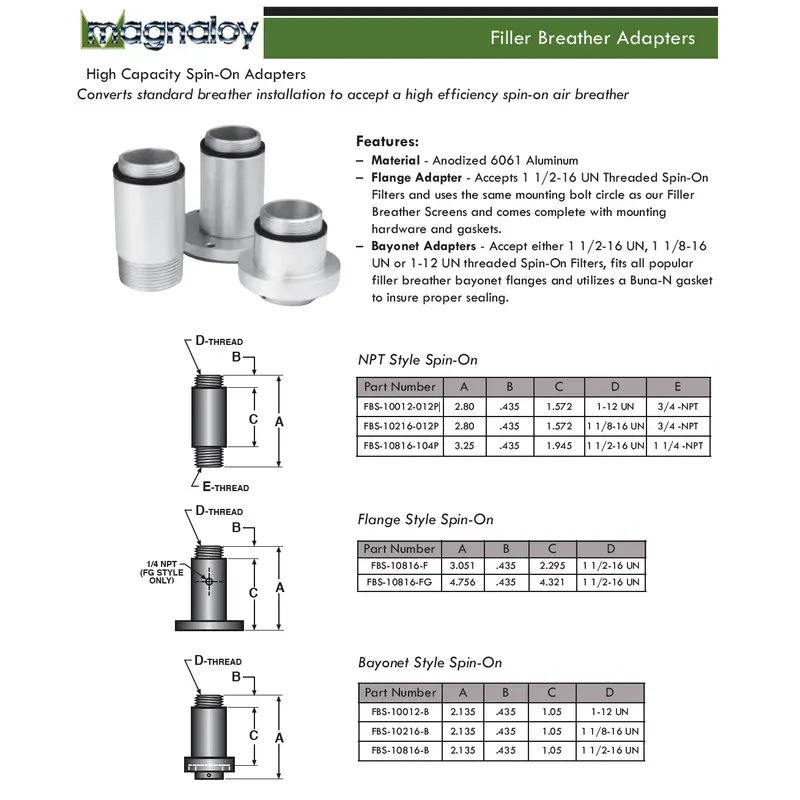 Fbs-10816-F : Magnaloy Spin-On Flange Adapter, Aluminum, Flange To 1 1/2-16 Un 2