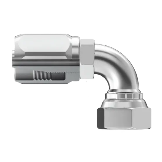 Fg-Jcfx90-0606 : Continental Hose Fitting, 0.3125 (5/16") Hose Id, 9/16-18 Female Jic, 90-Degree, Swivel Connection 1