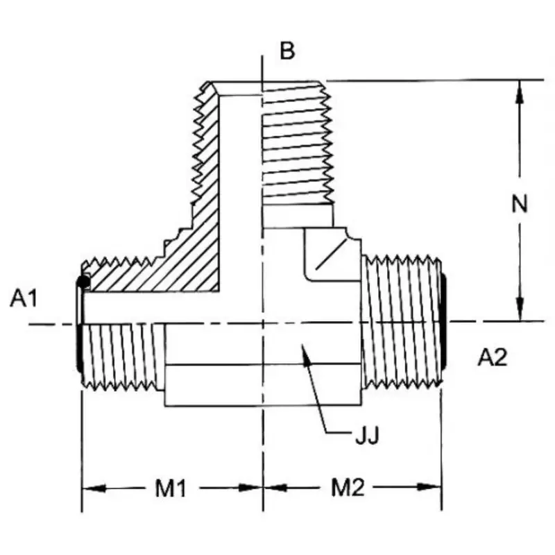 Fs2601-08-08-08-Fg : Onehydraulics Tee Steel Adapter, 13/16-16 (-08) Male Orfs X 13/16-16 (-08) Male Orfs X 1/2-14 (-08) Male Nptf, 6000Psi 2